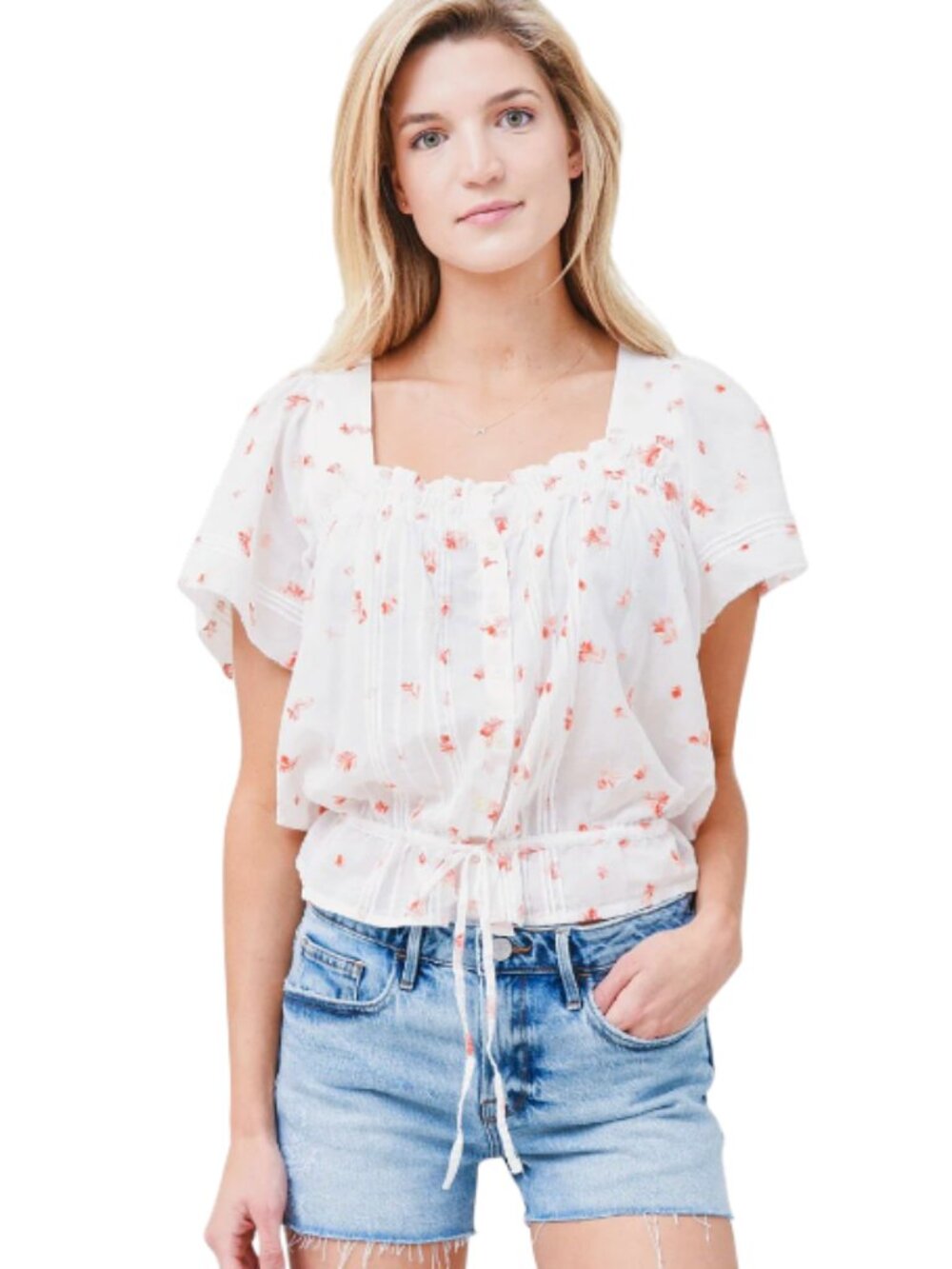 Travota Birds of Paradise Lorita Shirt Blouse Top Womens XS White Peasant Cotton